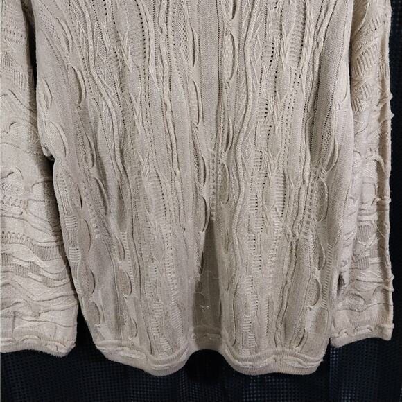 OSSINNE! GOLD AND GOLD METALLIC RANDOM PATTERN KNIT LONG SLEEVE SWEATER! SZ 4XL - Picture 8 of 11